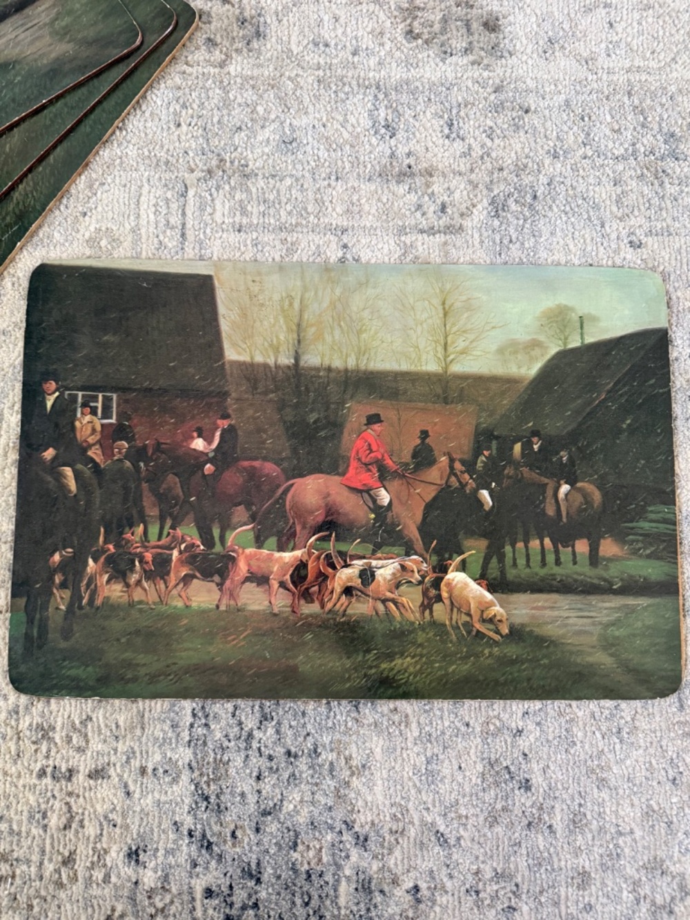 Vintage Fox Hunting Scene Cork Backed Decorative Placemats Equestrian Set of 4